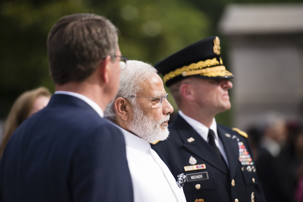 Prime Minister of India lays a wreath at the Tomb of the Unknown Soldier in Arlington National Cemetery