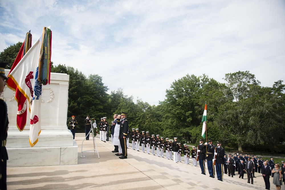 Prime Minister of India lays a wreath at the Tomb of the Unknown Soldier in Arlington National Cemetery