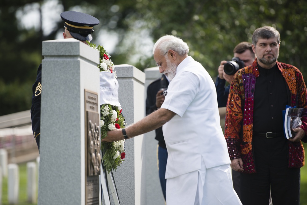 Prime Minister of India lays a wreath at the Tomb of the Unknown Soldier in Arlington National Cemetery