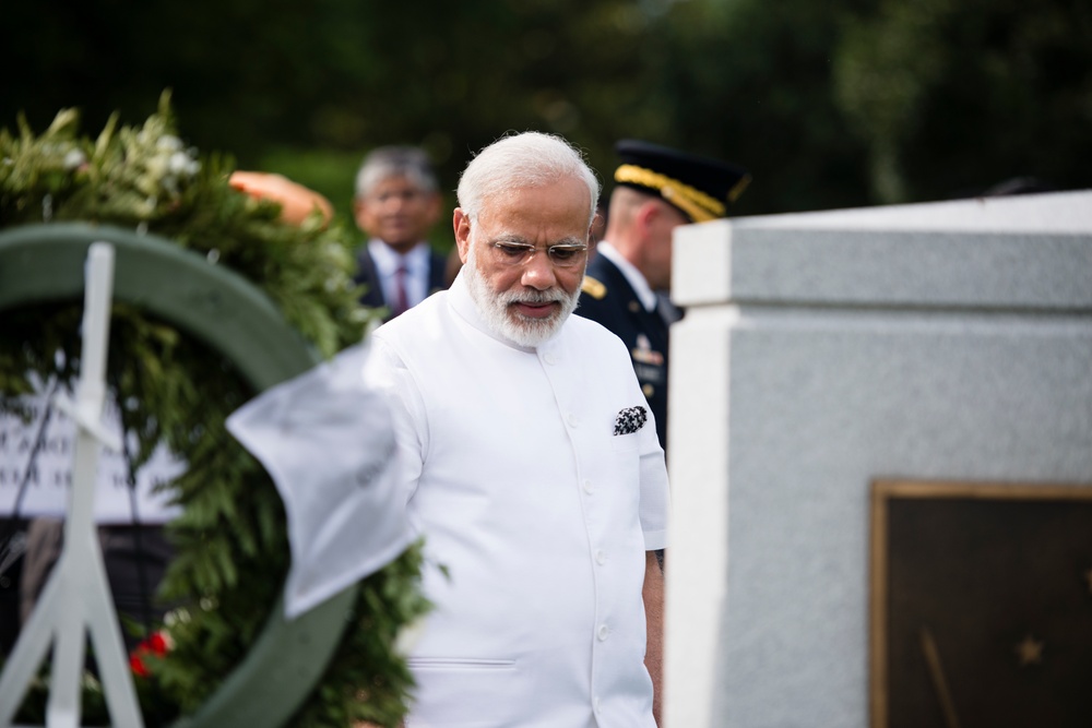 Prime Minister of India lays a wreath at the Tomb of the Unknown Soldier in Arlington National Cemetery