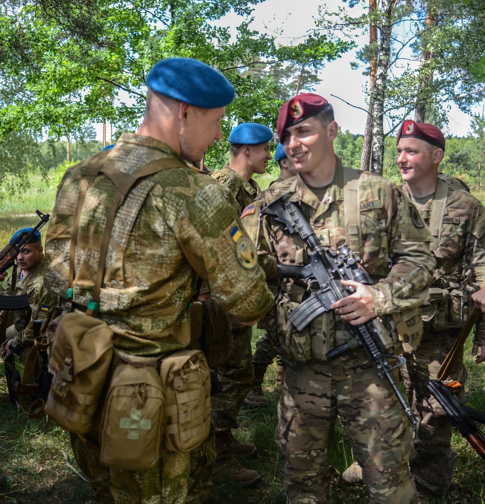 173rd Soldiers meeting their counterparts during the opening ceremonies of Exercise Anakonda 16