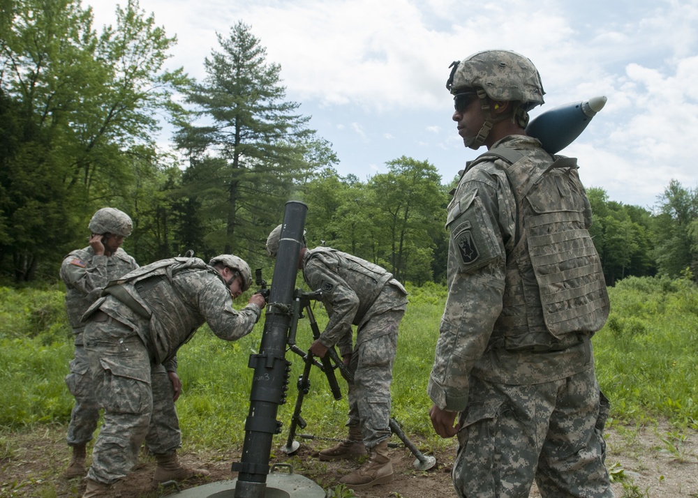 Mortar Man Stands Ready as Soldiers Aim 120-mm Mortar