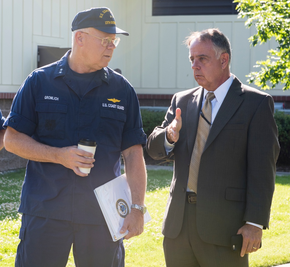 Representatives from agencies participating in the FEMA-led Cascadia Rising exercise participate in a press conference