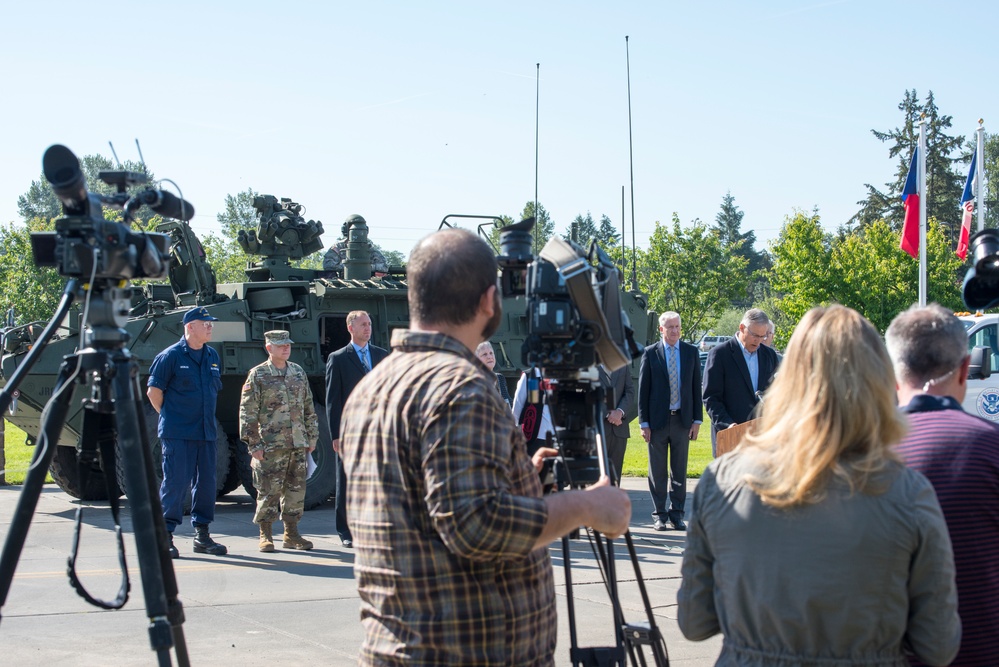 Representatives from agencies participating in the FEMA-led Cascadia Rising exercise participate in a press conference