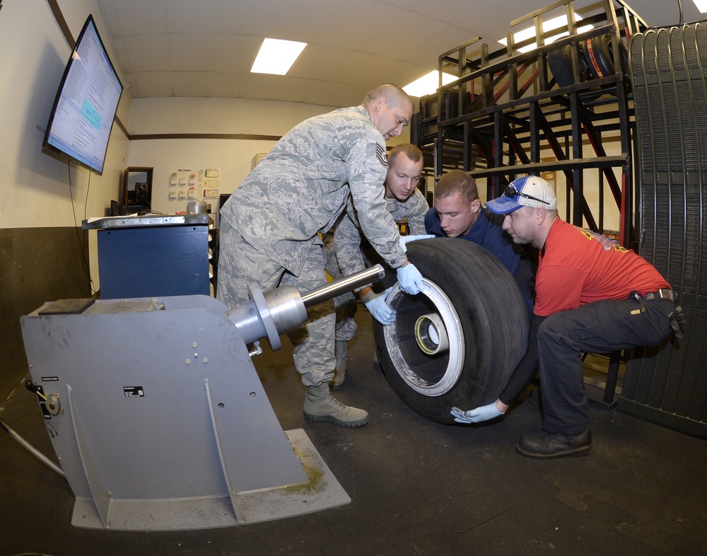 Wheel shop airmen create process improvement for F-35 tire change