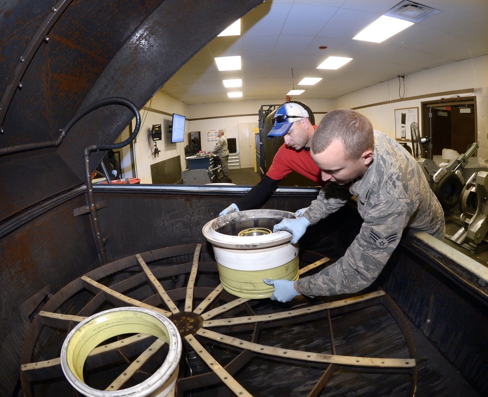 Wheel shop airmen create process improvement for F-35 tire change