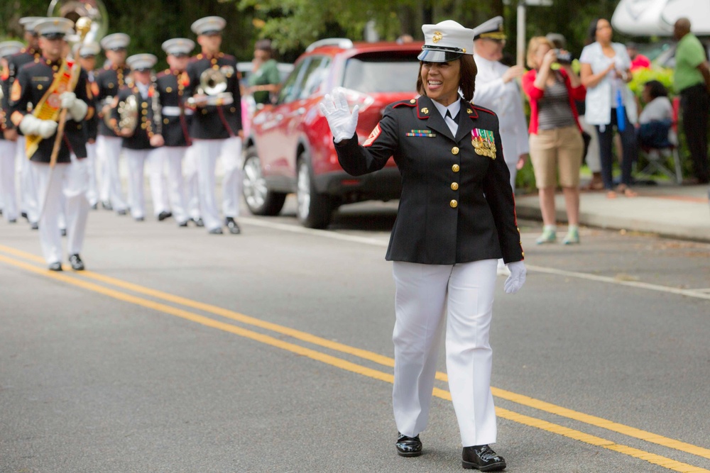 US Marines and other Service member participate in the 2016 Beaufort Memorial Day Parade.