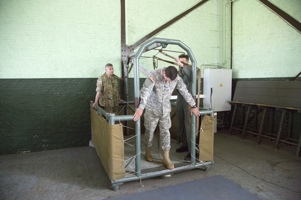 U.S. Army paratroopers jump from a balloon in Belgium