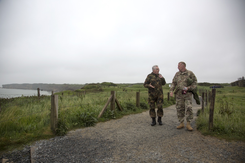 U.S. and German Soldiers visit Pointe du Hoc together