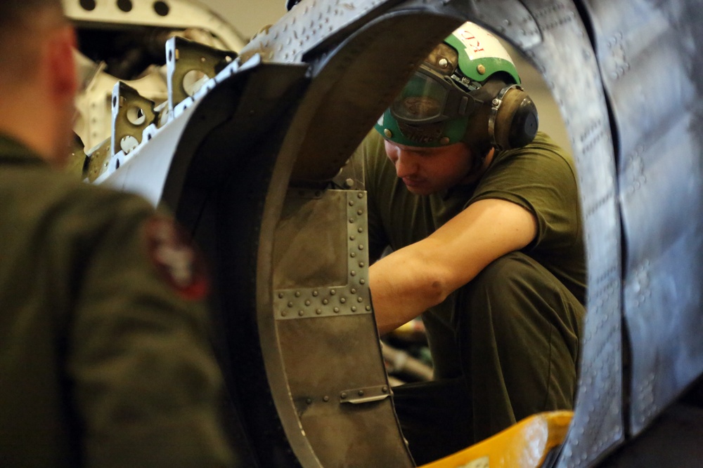 VMAT-203 Maintainers go to work on Harriers