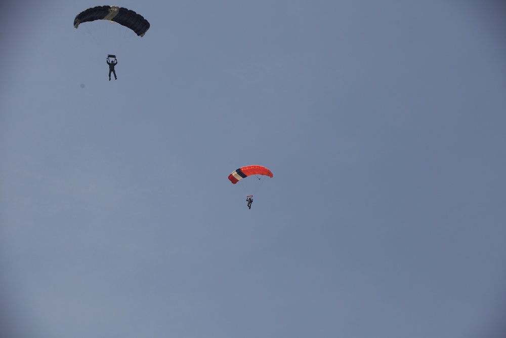 U.S. ARMY PARATROOPERS JUMP FROM A BALLOON IN BELGIUM