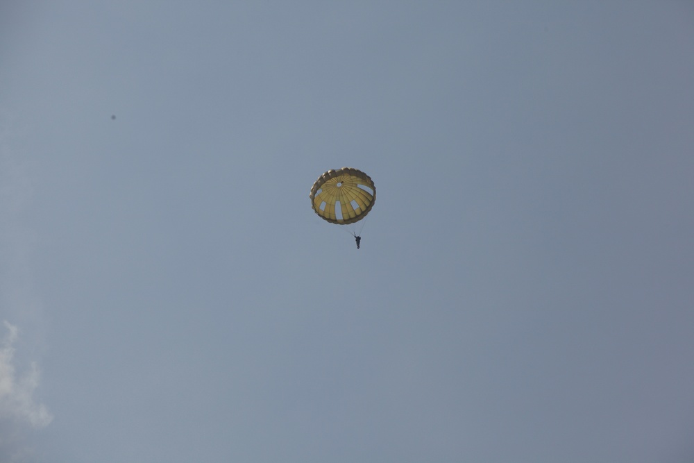 U.S. ARMY PARATROOPERS JUMP FROM A BALLOON IN BELGIUM