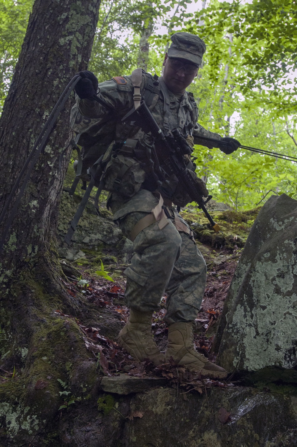 Soldier Performs a Hasty Rope Rappel