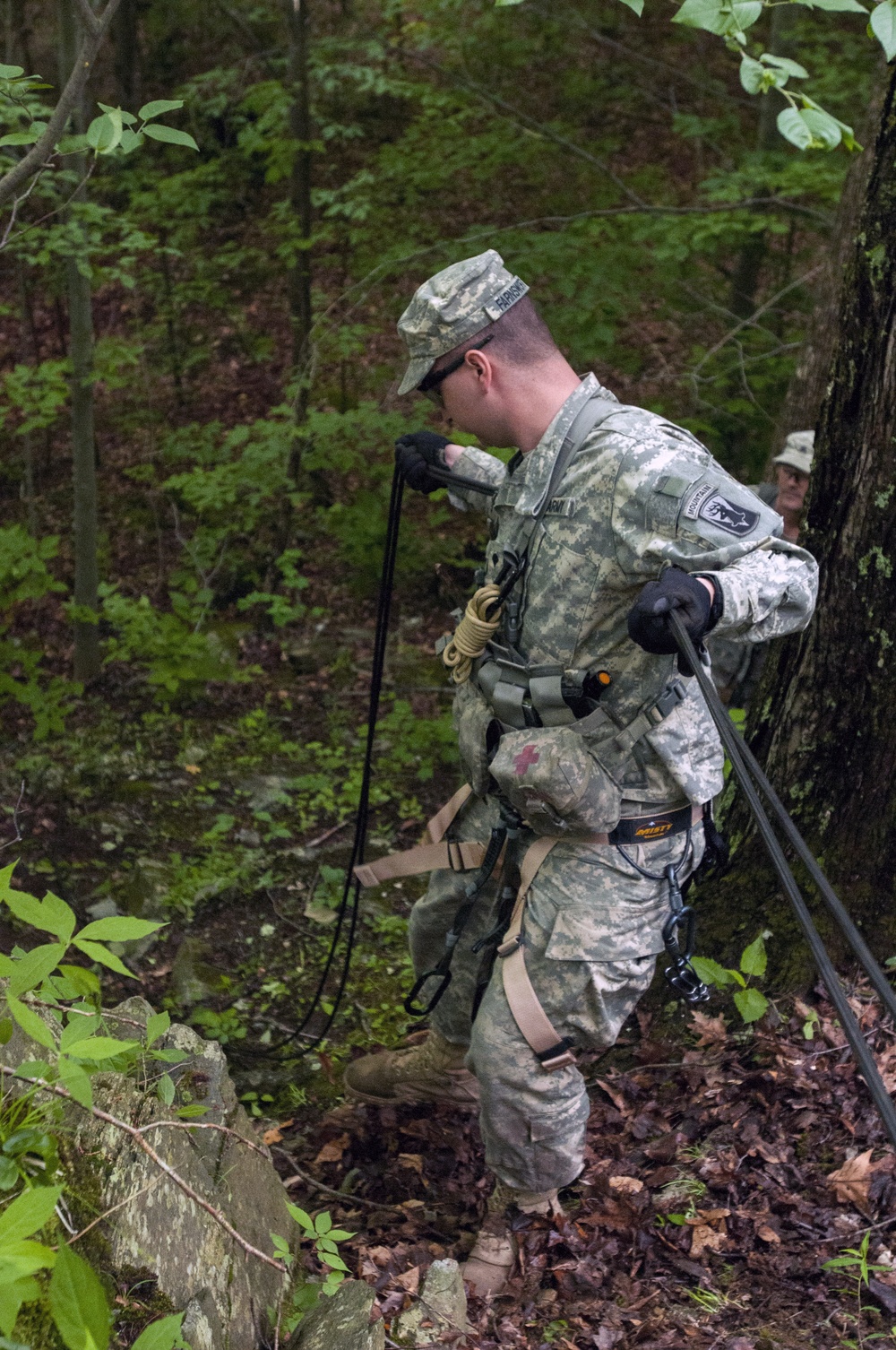 Soldier Performs a Hasty Rope Rappel