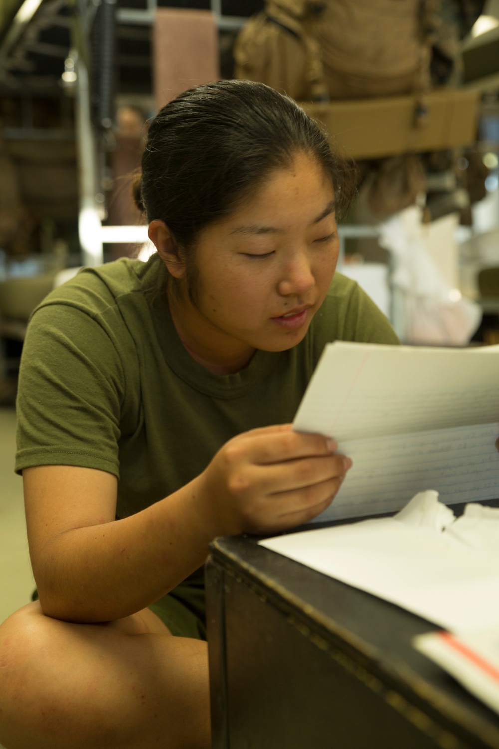 Marine recruits clean, prep for next training day on Parris Island