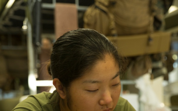 Marine recruits clean, prep for next training day on Parris Island