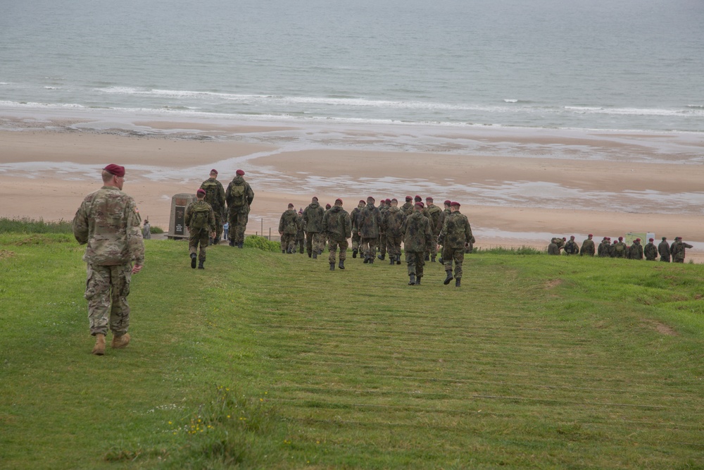 U.S. Army and German paratroopers visit Omaha Beach together