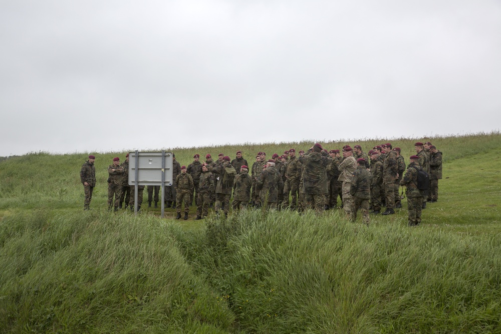 U.S. Army and German paratroopers visit Omaha Beach together