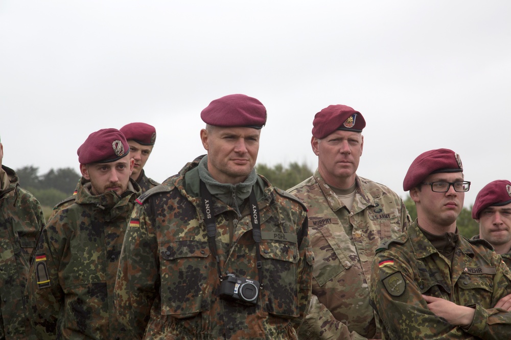 U.S. Army and German paratroopers visit Omaha Beach together