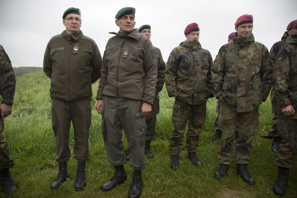 U.S. Army and German paratroopers visit Omaha Beach together