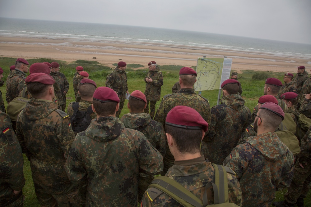 U.S. Army and German paratroopers visit Omaha Beach together