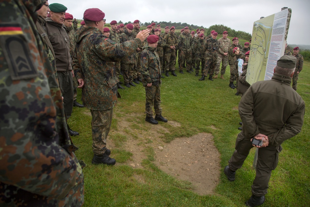 U.S. Army and German paratroopers visit Omaha Beach together