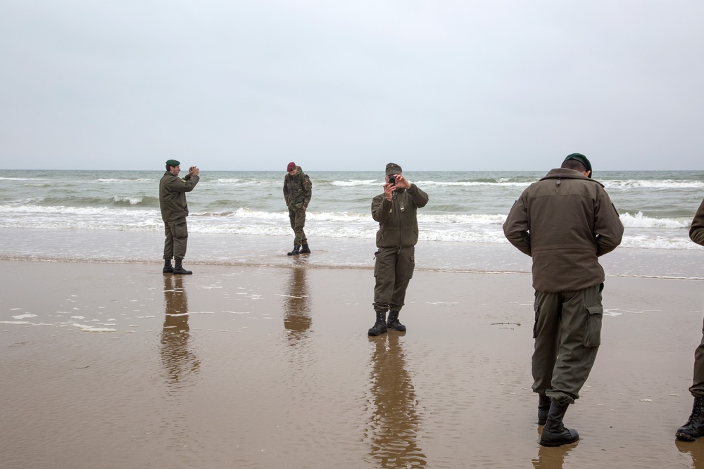 U.S. Army and German paratroopers visit Omaha Beach together