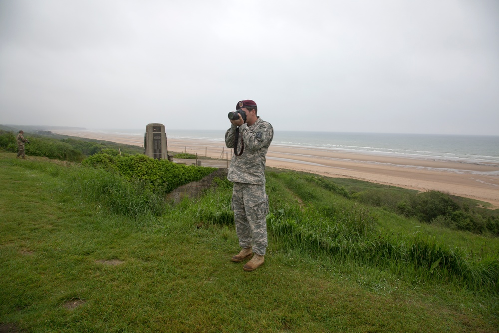 U.S. Army and German paratroopers visit Omaha Beach together