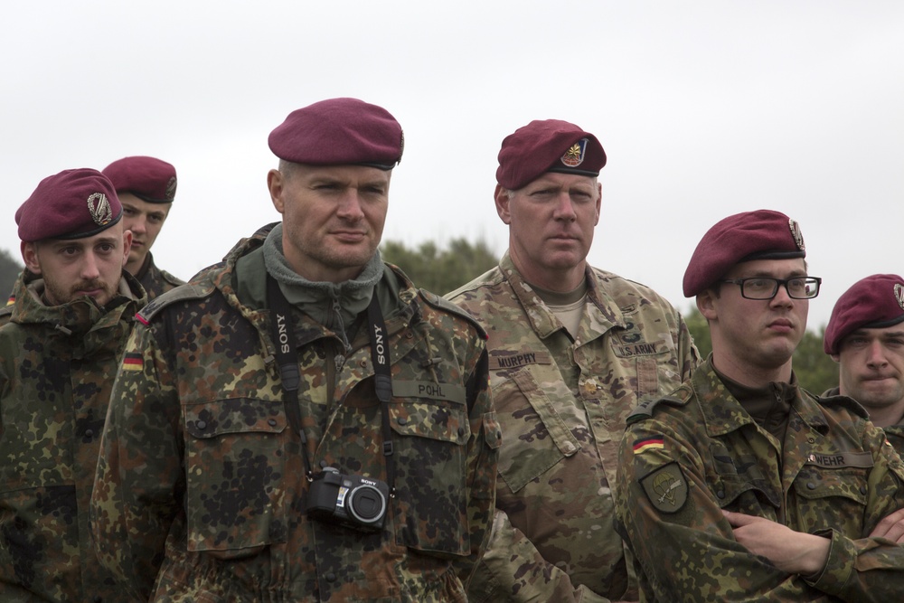 U.S. Army and German paratroopers visit Omaha Beach together