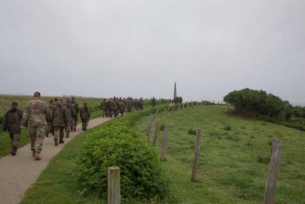 U.S. Army and German paratroopers visit Omaha Beach together