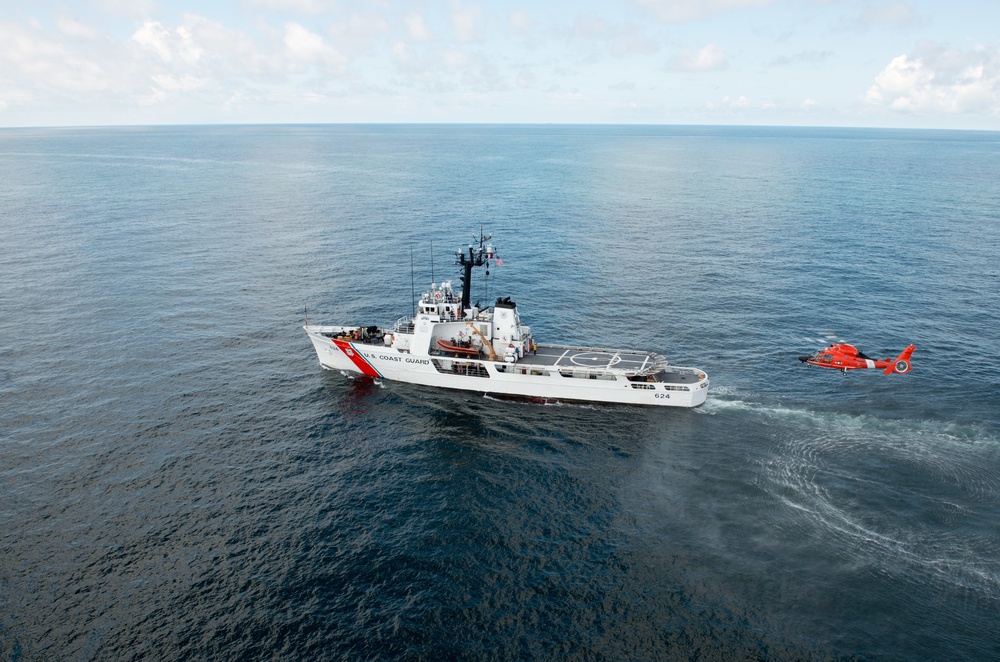 Coast Guard Cutter Dauntless and Air Station Houston perform shipboard helicopter operations