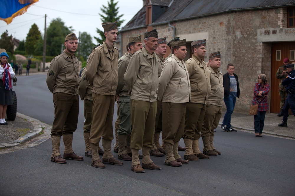 German Soldiers participate in a joint ceremony with U.S. Soldiers in Picauville, France