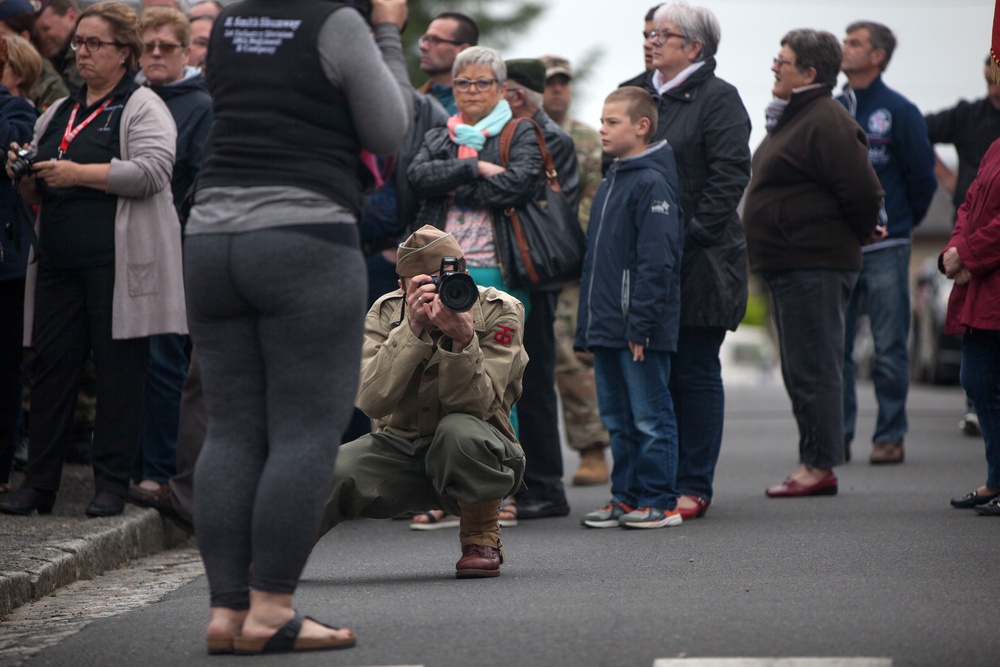 German Soldiers participate in a joint ceremony with U.S. Soldiers in Picauville, France