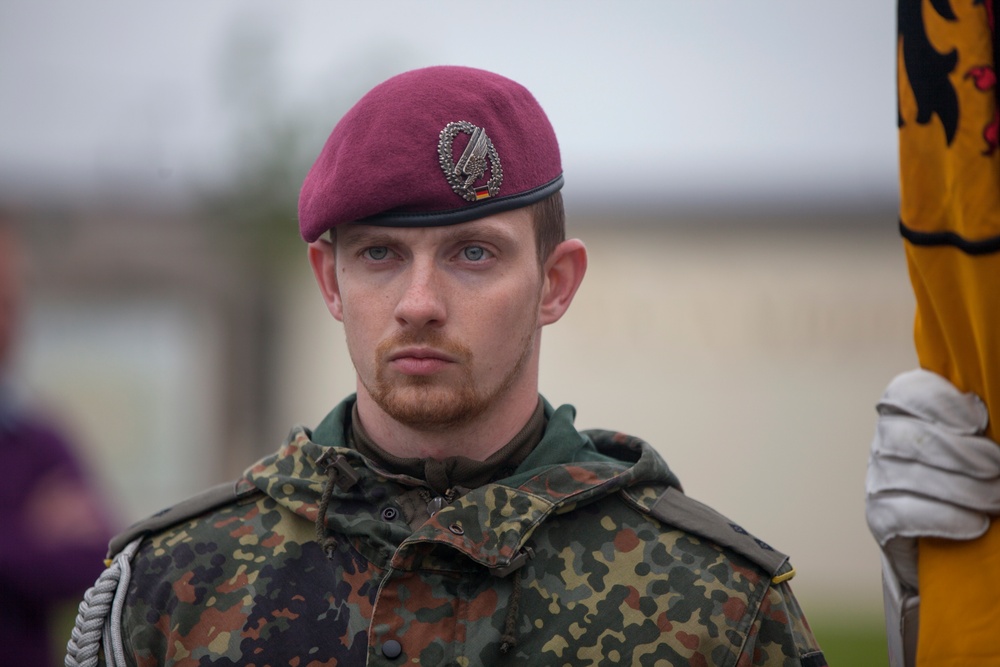 German Soldiers participate in a joint ceremony with U.S. Soldiers in Picauville, France