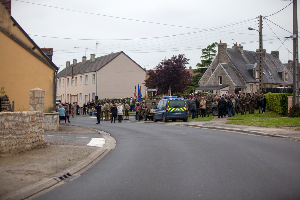 German Soldiers participate in a joint ceremony with U.S. Soldiers in Picauville, France