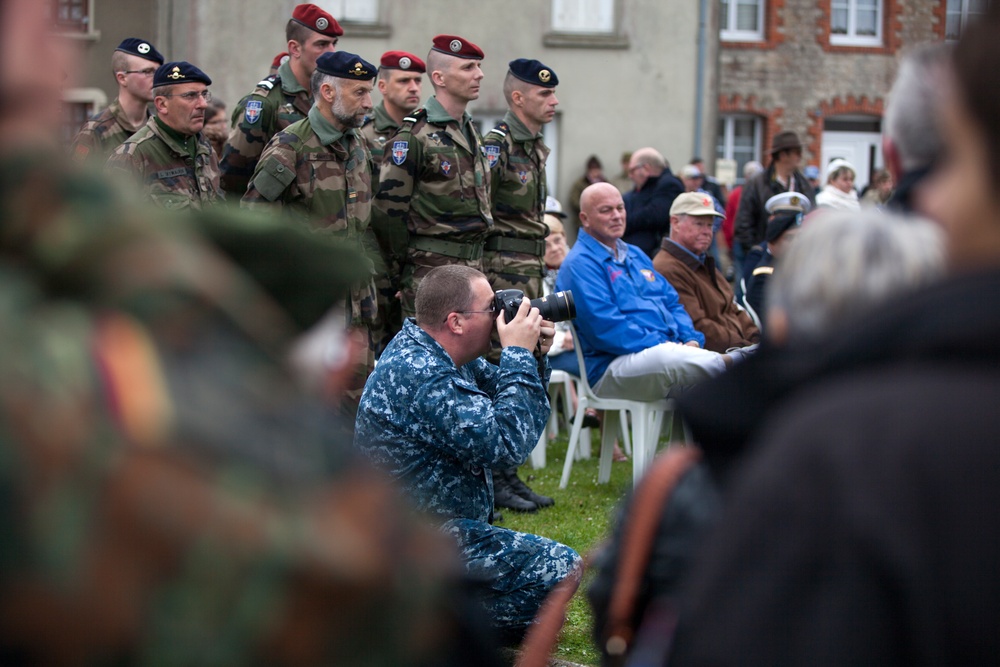 German Soldiers participate in a joint ceremony with U.S. Soldiers in Picauville, France