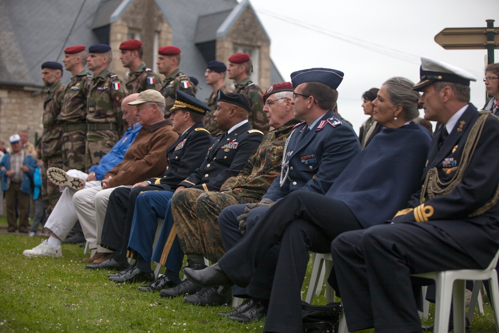 German Soldiers participate in a joint ceremony with U.S. Soldiers in Picauville, France