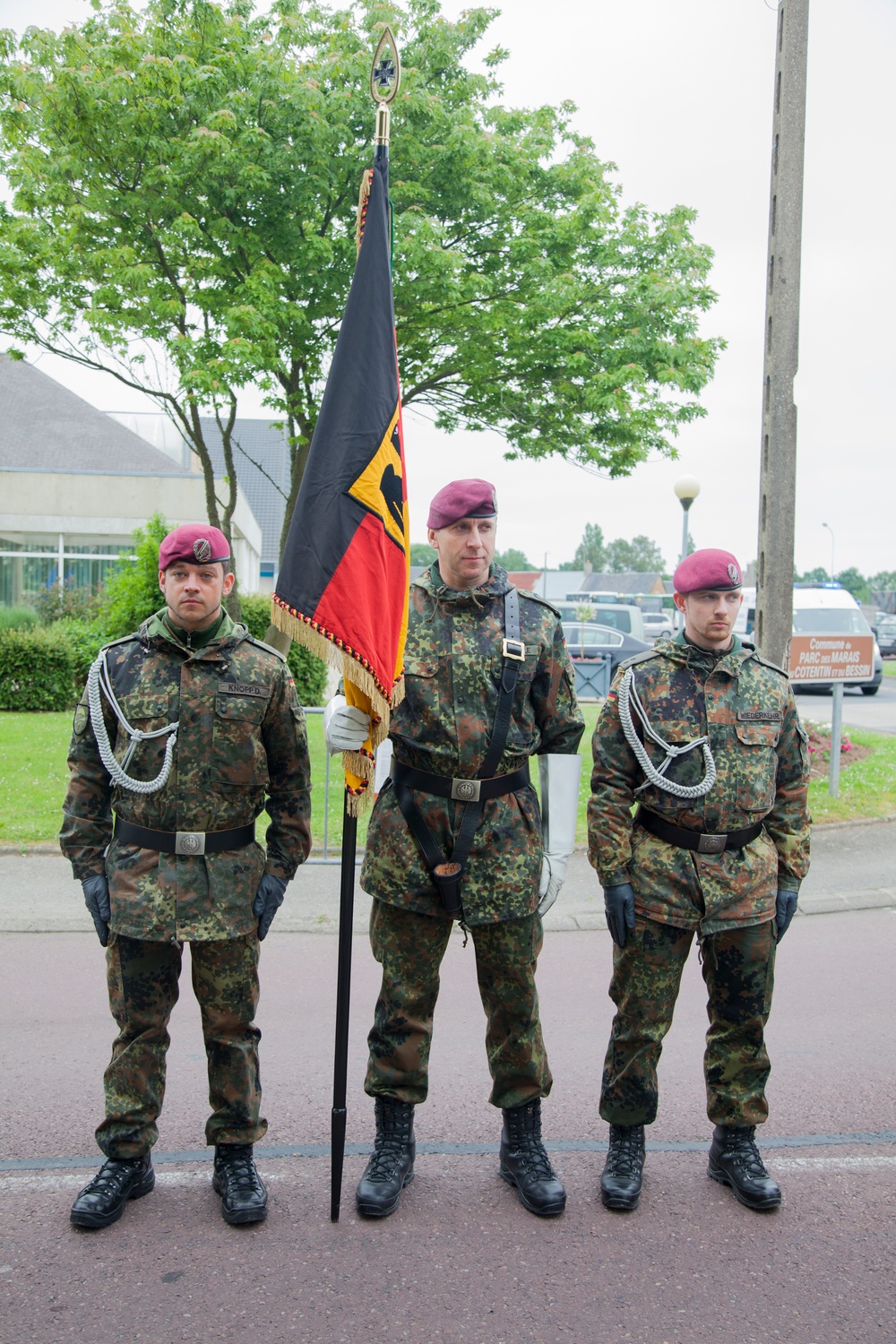 German Soldiers participate in a joint ceremony with U.S. Soldiers in Picauville, France