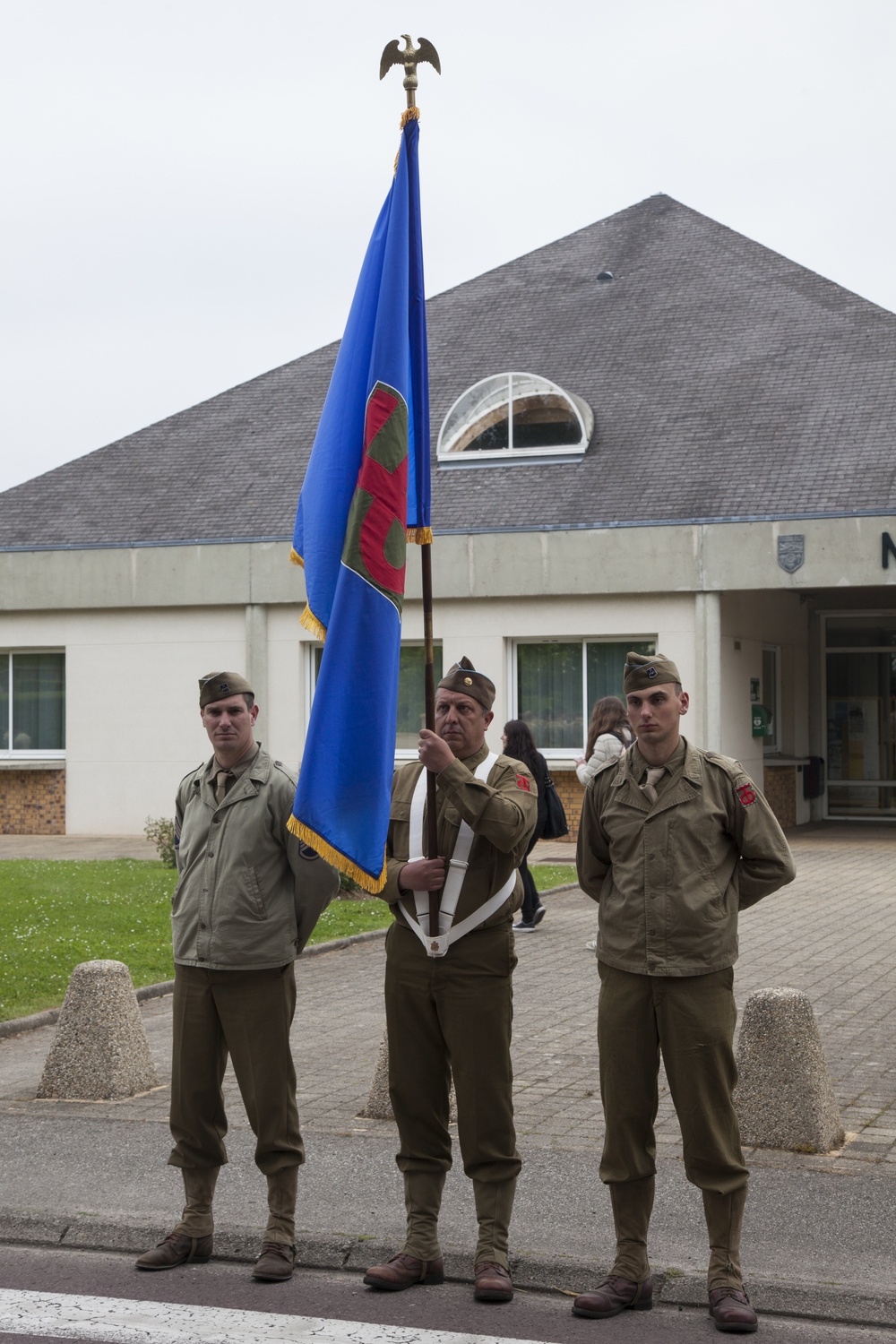 German Soldiers participate in a joint ceremony with U.S. Soldiers in Picauville, France