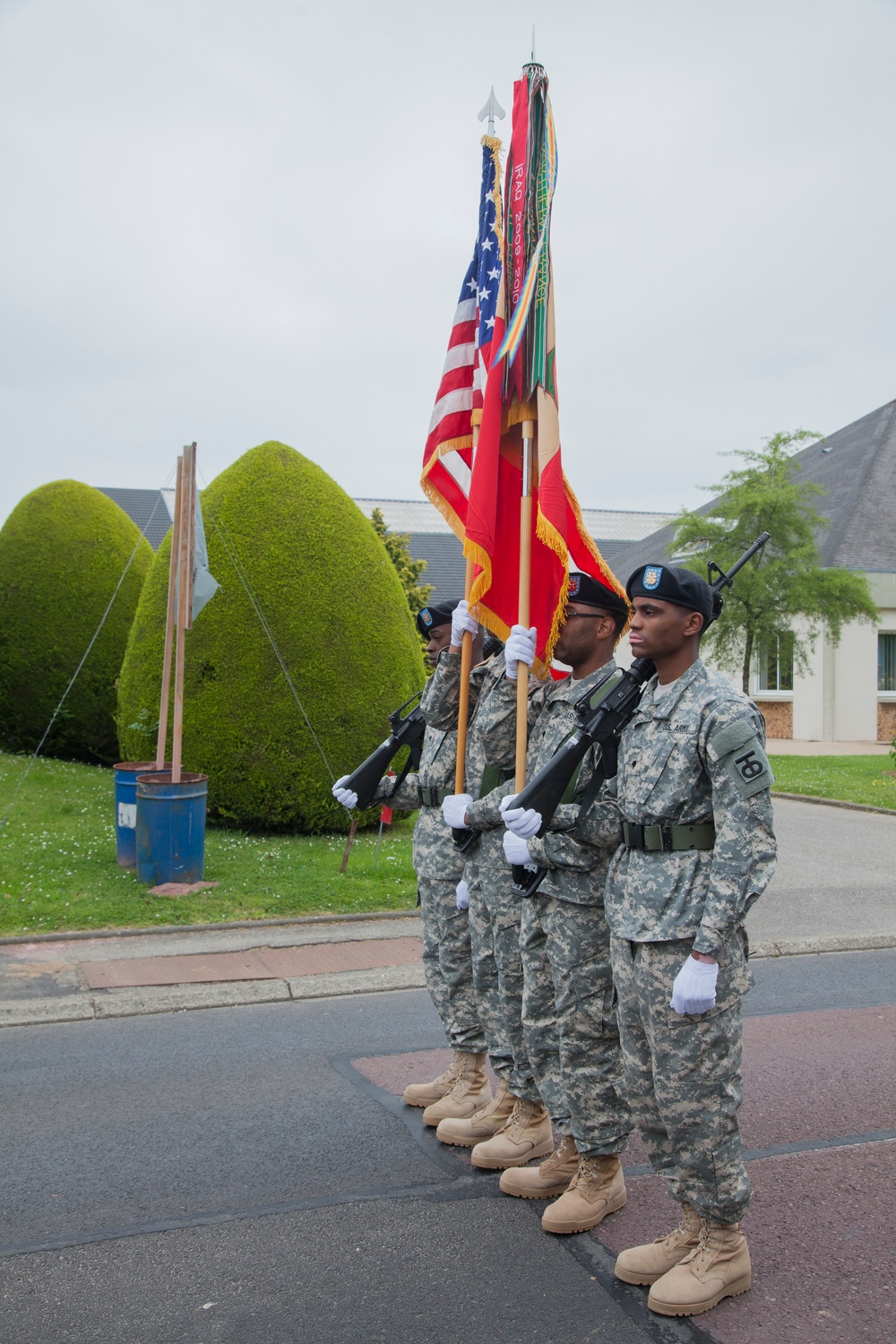 German Soldiers participate in a joint ceremony with U.S. Soldiers in Picauville, France