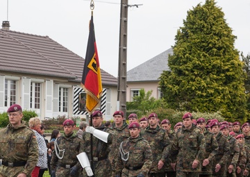 German Soldiers participate in a joint ceremony with U.S. Soldiers in Picauville, France