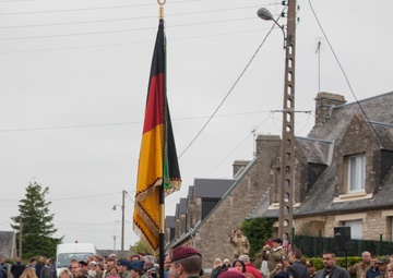 German Soldiers participate in a joint ceremony with U.S. Soldiers in Picauville, France
