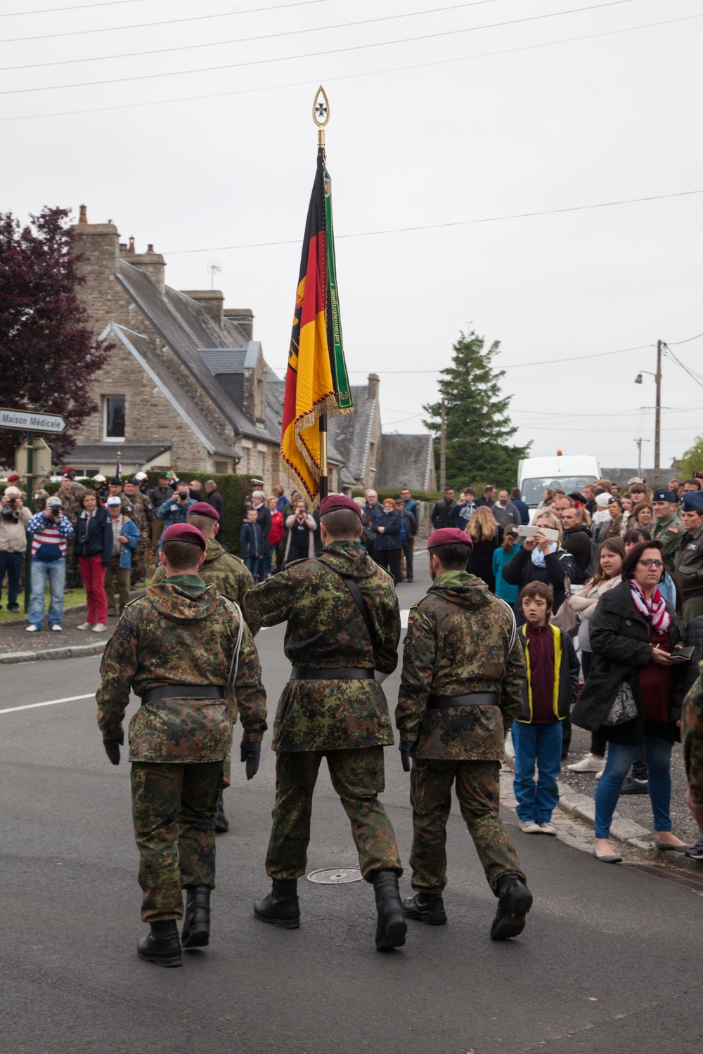 German Soldiers participate in a joint ceremony with U.S. Soldiers in Picauville, France