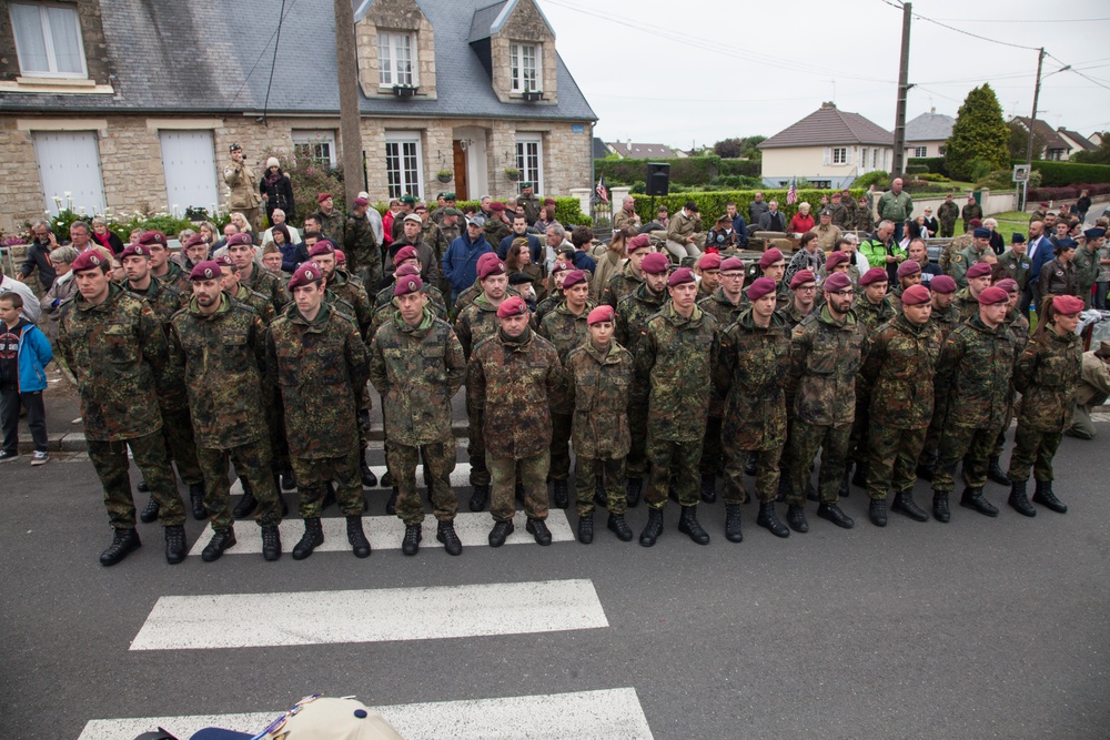 German Soldiers participate in a joint ceremony with U.S. Soldiers in Picauville, France