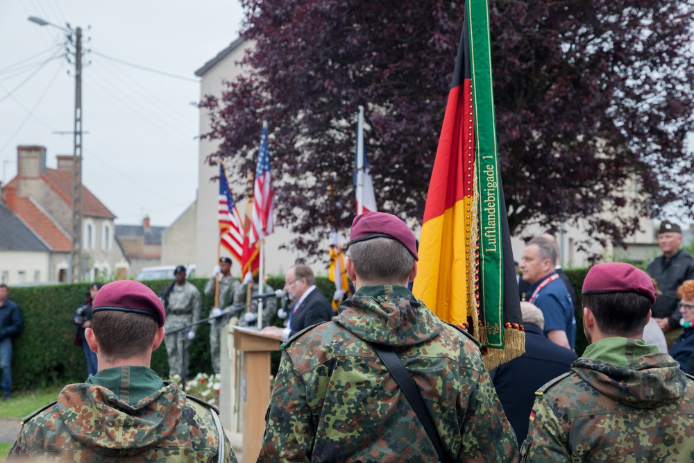 German Soldiers participate in a joint ceremony with U.S. Soldiers in Picauville, France