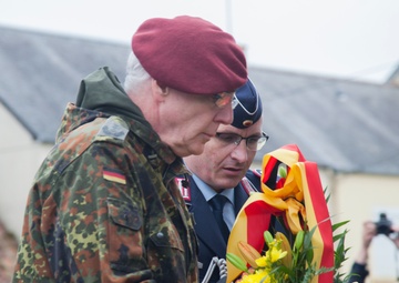 German Soldiers participate in a joint ceremony with U.S. Soldiers in Picauville, France