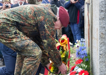 German Soldiers participate in a joint ceremony with U.S. Soldiers in Picauville, France