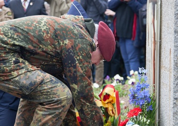 German Soldiers participate in a joint ceremony with U.S. Soldiers in Picauville, France