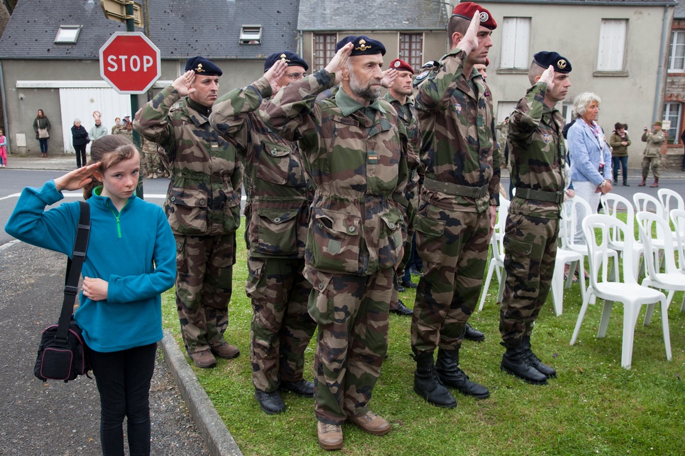 German Soldiers participate in a joint ceremony with U.S. Soldiers in Picauville, France