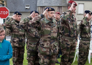 German Soldiers participate in a joint ceremony with U.S. Soldiers in Picauville, France